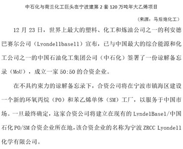 中石化與荷蘭化工巨頭在寧波建第2套120萬噸年大乙烯項(xiàng)目