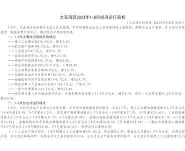大亞灣區2023年1-8月經濟運行簡析